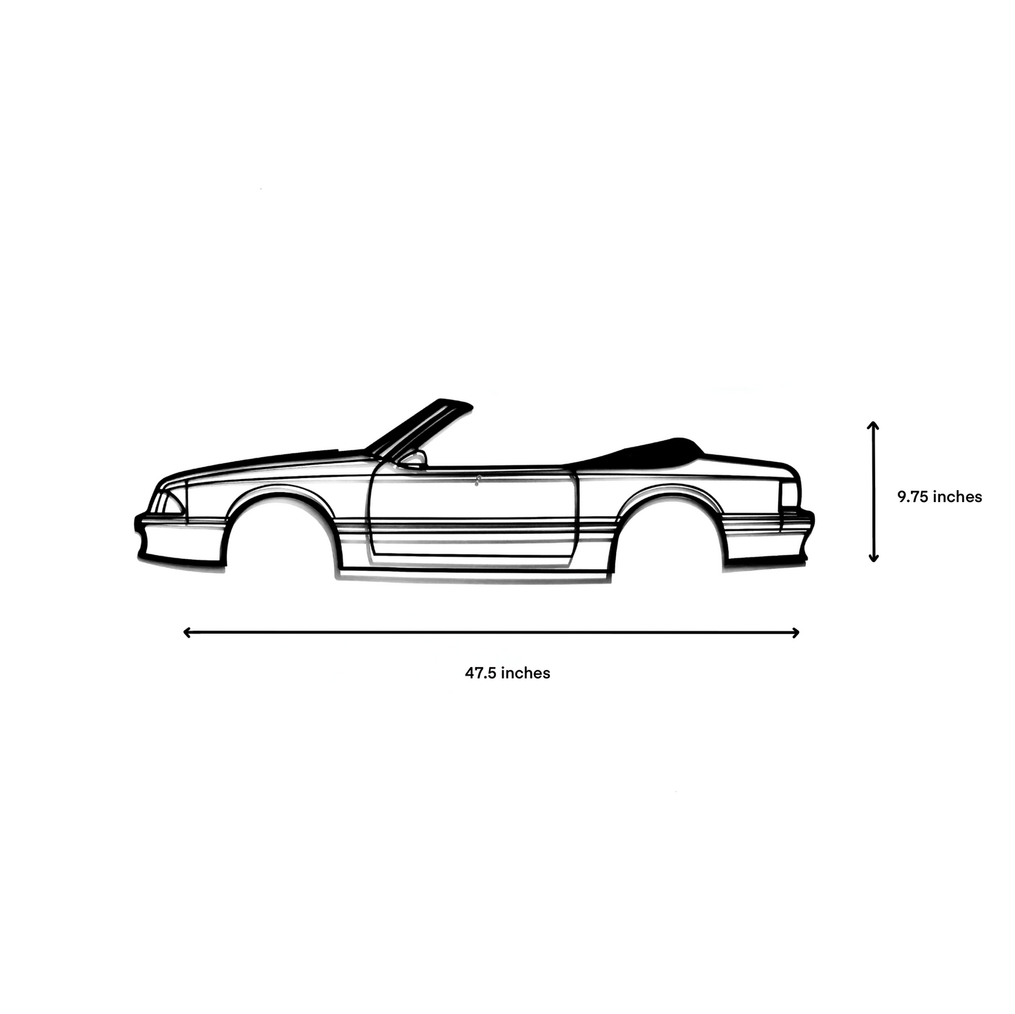 A Ford Mustang GT Convertible LX foxbody wall art for garage or home. Built with CNC machine and metal. Great for gift or hobby for an American muscle classic car enthusiast.